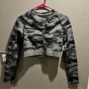 Charcoal Camo Long Sleeve Crop Top